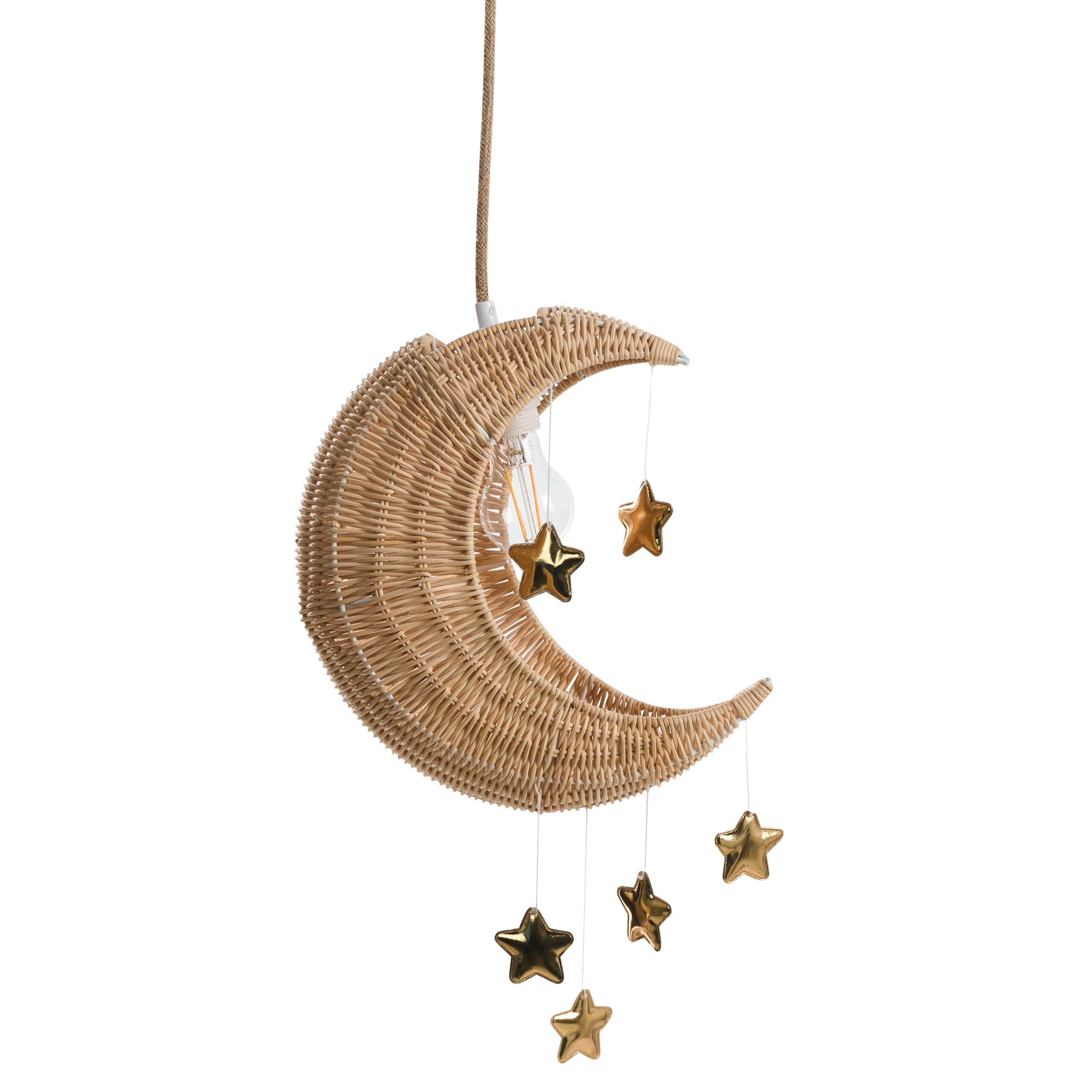 Beliani Lampada a sospensione in vimini di rattan intrecciata a mano a forma di luna Plafoniera naturale