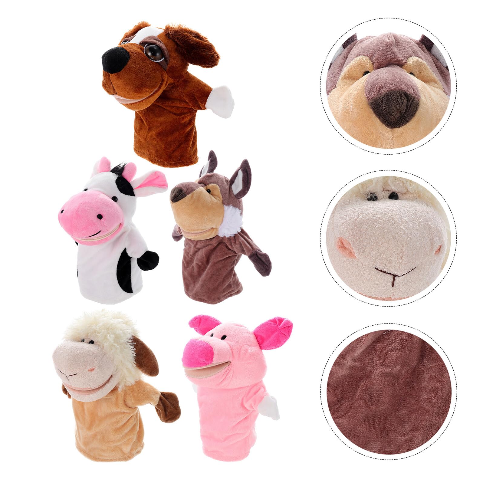 5 Títeres de Mano de Animales de Peluche Corto, Boca Articulada, Juego de 5 Piezas para Contar Historias y Juegos de rol Niño y Papá