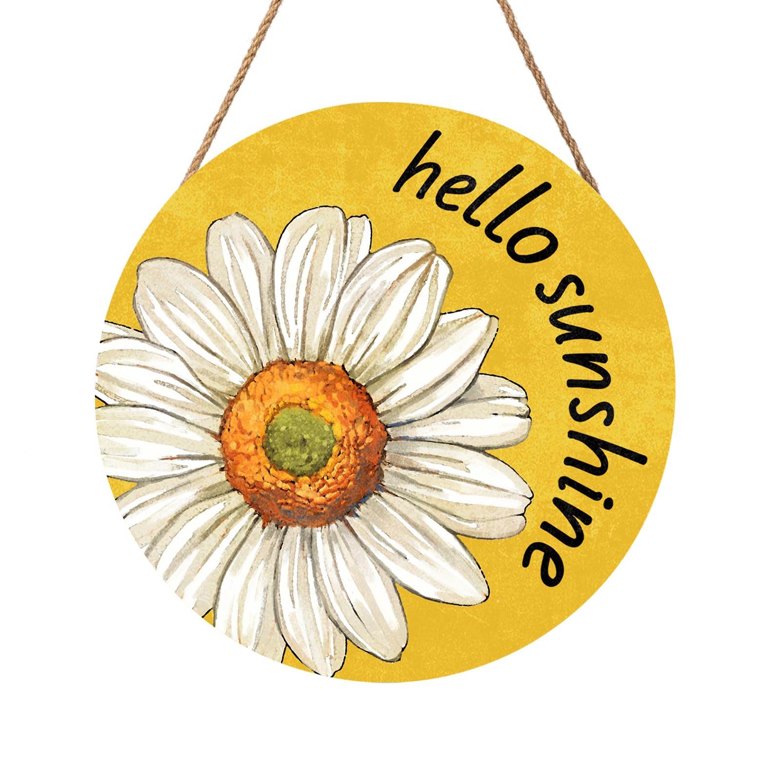 Spring Summer Daisy Flower Front Door Sign Hello Sunshine Floral Metal Door Hanger Outdoor Outside Porch Decor Seasonal Metal Wreath Farmhouse Indoor Wall Hanging Decoration for House 12"x12"