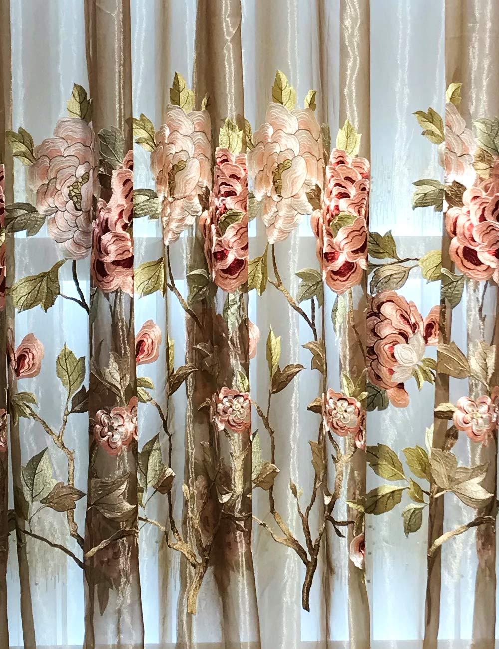 Lactraum Sarah Bernhardt Rideau de salon avec œillets Violet transparent Motif pivoine 200 x 245 cm (l x h)