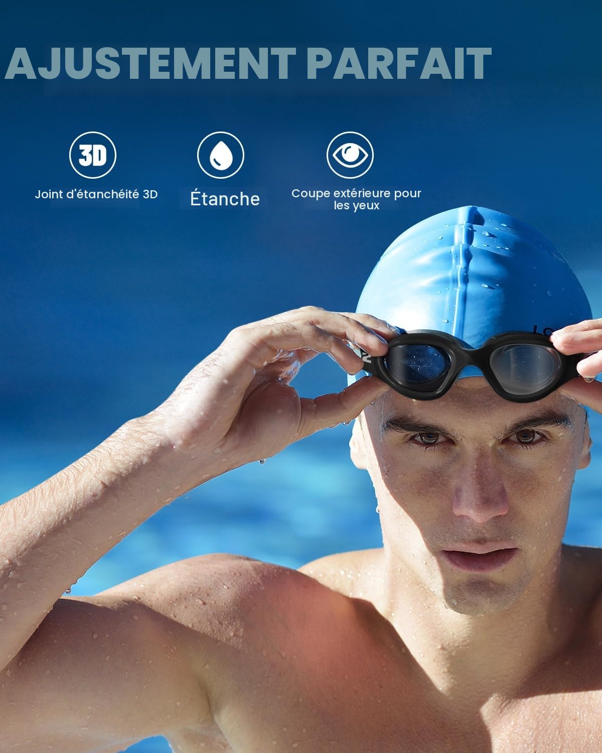ZIONOR G1MS Lunettes de natation optiques, anti-fuite et anti-buée, verres correcteurs professionnels, avec correction visuelle/dioptrie, protection UV pour hommes et femmes, pour le plein air