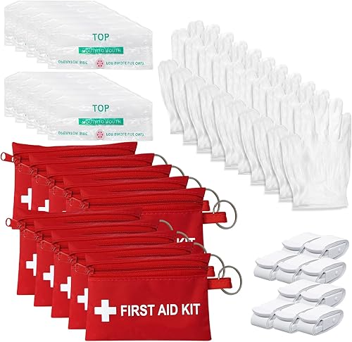 Yzpacc Mini kit de primeros auxilios, llavero de máscara de bolsillo de RCP, protector facial con barrera respiratoria y cinturón elástico y un par