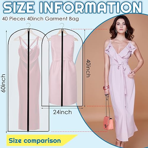 Miniatura 2 de Amylove Paquete de 40 bolsas de ropa de 6040 pulgadas para colgar ropa con cremallera, fundas transparentes de ropa de PEVA protector de traje para