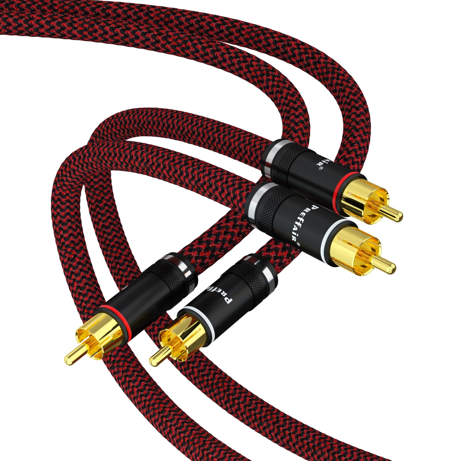 Preffair Lot de 2 câbles RCA en cuivre OFC blindé Connecteurs mâles RCA plaqués or pour amplificateur, caisson de basses, décorateur DAC, haut-parleur. (1,5 m, plaqué or)