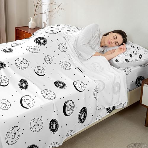 Miniatura 2 de Manfei Juego de sábanas de dibujos animados para niños, tamaño King, diseño de donas de alimentos, decoración de habitación de niños, niñas y