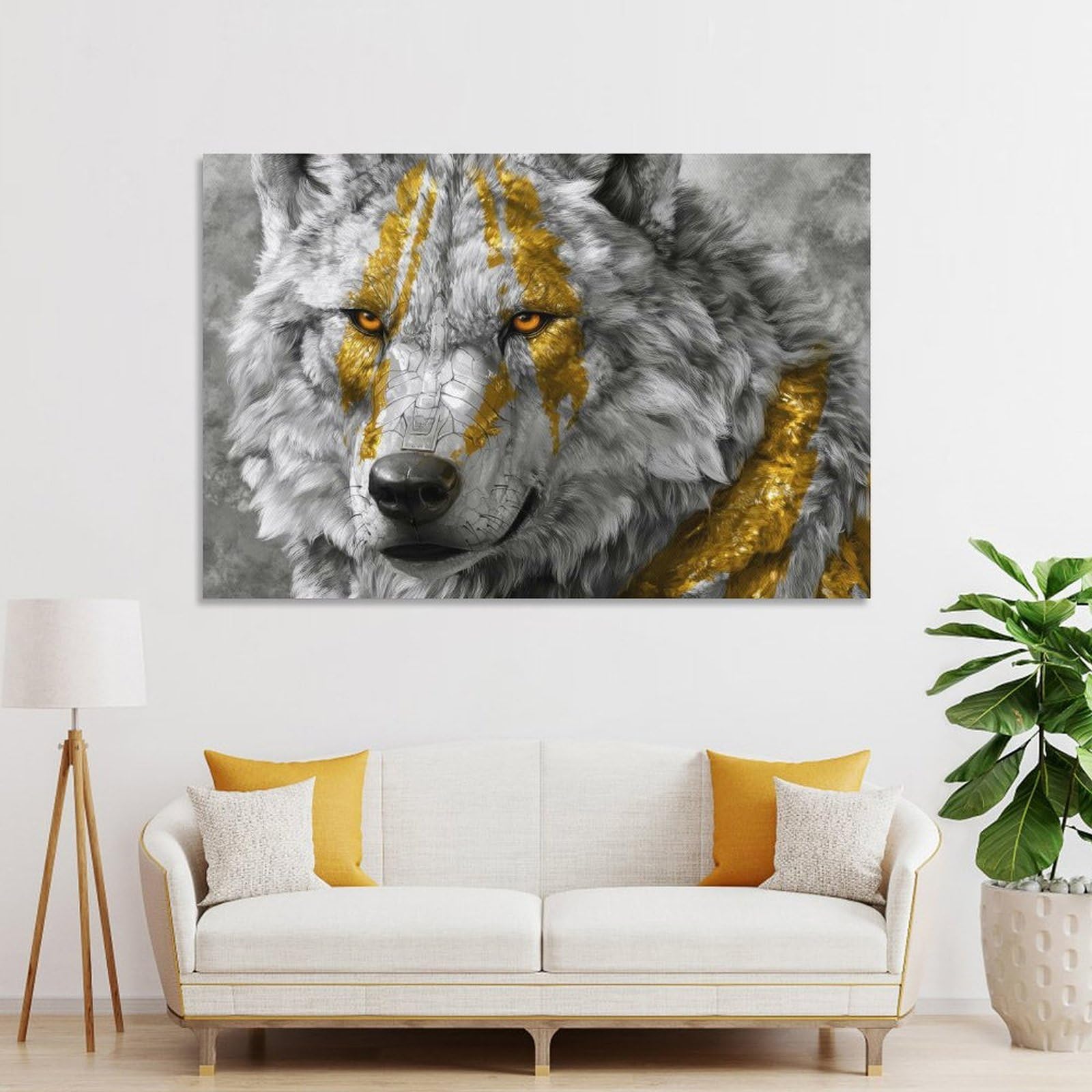 Junmoney Wolf with Golden Markings Digital Art Canvas Wall Art, 08x12inch(20x30cm), for Wall Displays, Bedrooms Or Room Updates, Ideal for Building A Coordinated Art Wall