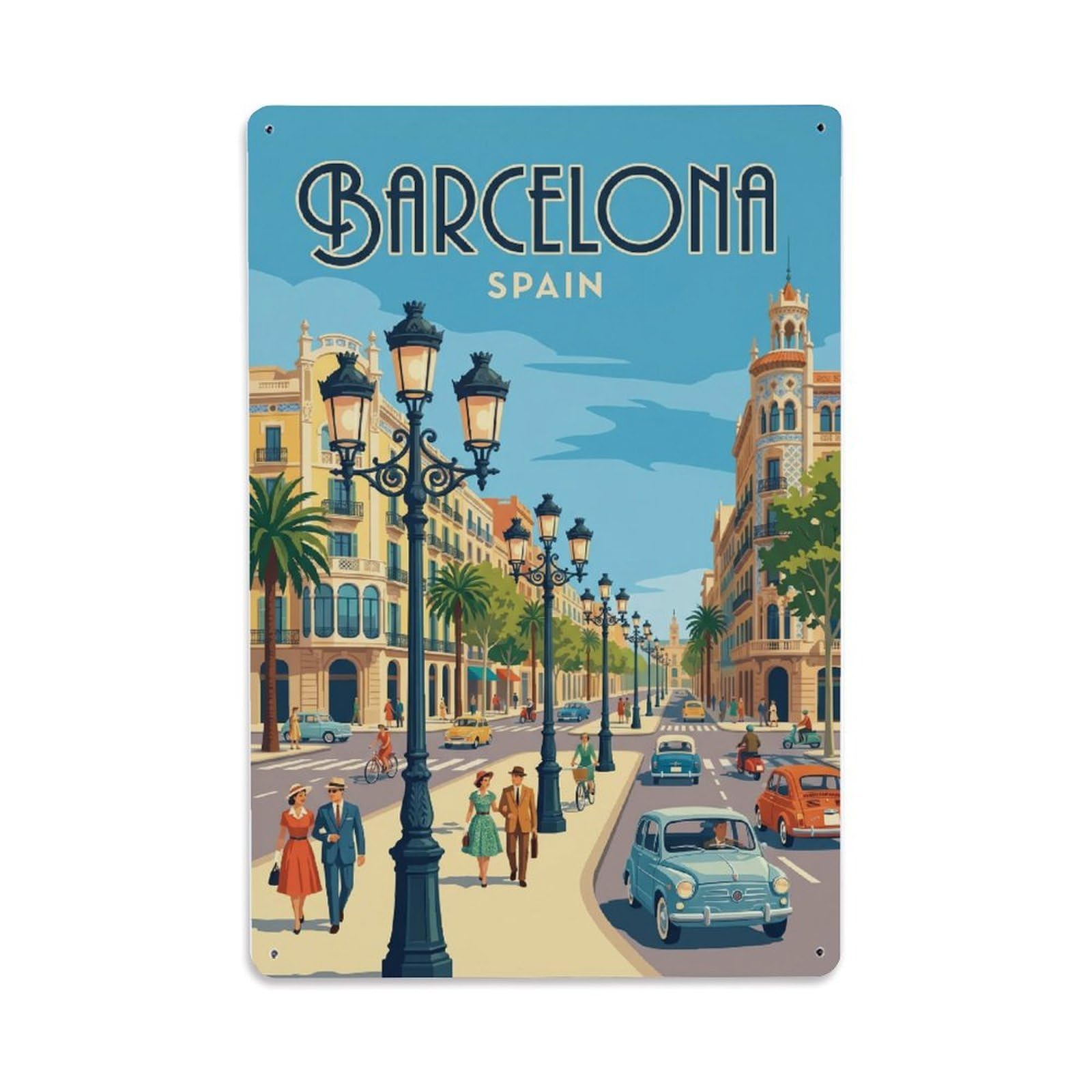 Vintage Travel Avenues Spain Grand Metal Tin Sign Plaque Wall Decor for Cafe, Club Bar, Office, Home Garden Metal Poster 8x12Inch