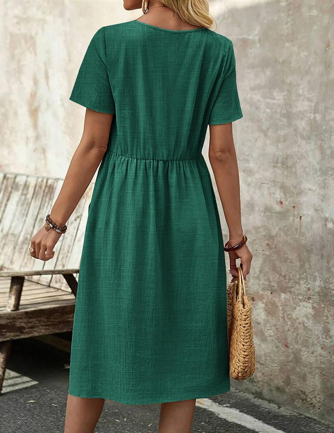 Zeagoo Womens Summer Midi Dress Casual Short Sleeve A-Line Cotton Linen Dress Flowly Beach Tunic Sundresses with Pockets 2026 - Image 7