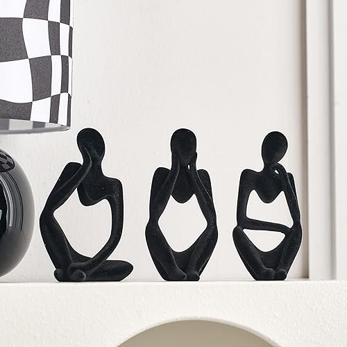 Miniatura 4 de FJS Decoración de sala de estar, estatua de pensador de decoración flocada, estatua de decoración negra, escultura de arte abstracto, escultura para
