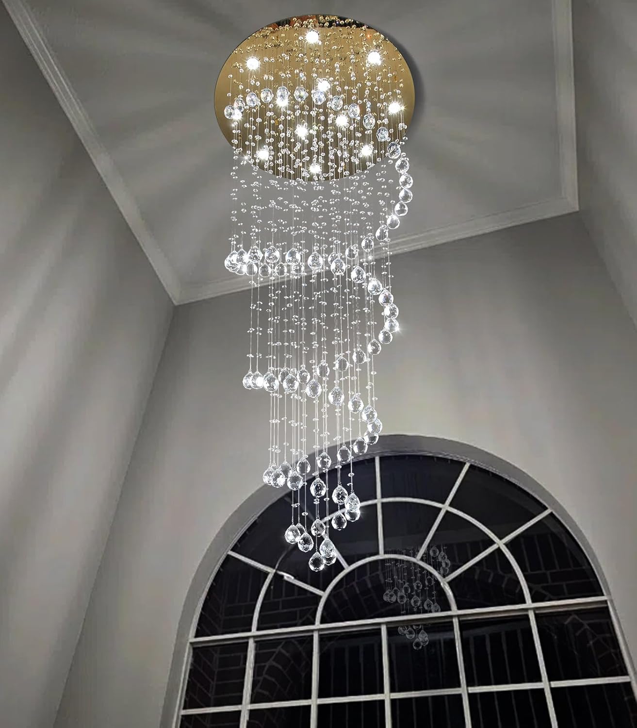 HAIXIANG LED W32 xH78 Chandelier for Living Room LED Chandeliers Dimmable Light Fixtures High Ceilings Pendant Lighting for Foyer Entryway Staircase Gold