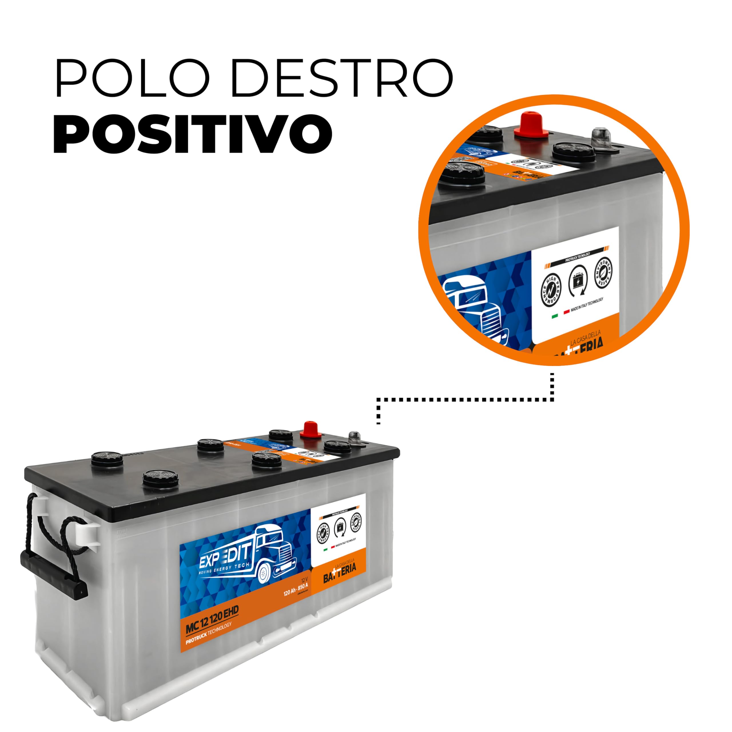 La Casa della Batteria Batteria Trattore e Camion Expedit Moving Energy Tech Batteria 12v 120Ah 850A MC12 120 EHD DX 510x175x228cm Senza Manutenzione Pronta all'Uso Made in Italy