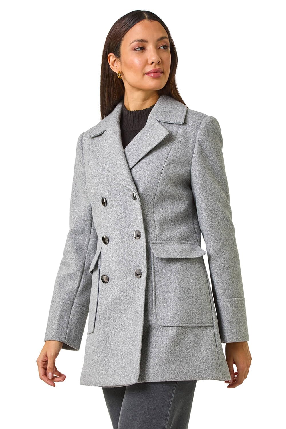 Roman Women's Double Breasted Longline Coat in Charcoal | Size: 10