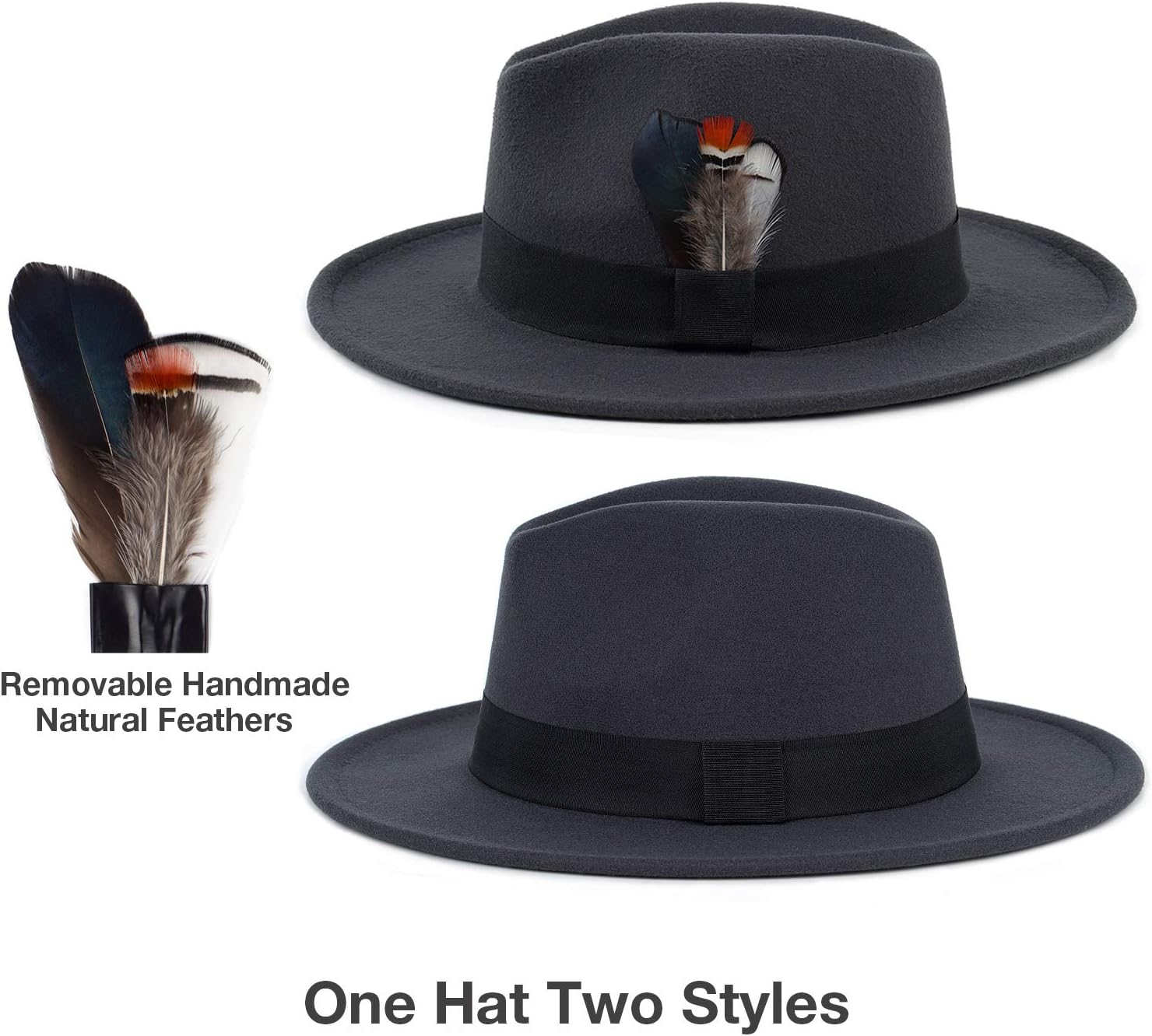 FADACHY Classic Fedora Hats for Men & Women Wide Brim Felt Hat Panama Dress Fedora Hat - Image 2
