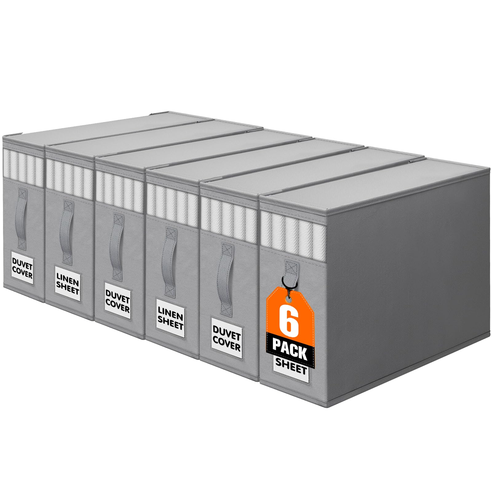 WOWBOX Sheet Organizers and Storage,Closet Bed Sheet Organizer Under Bed Storage and Organization with Label Cards & Clear Window for Bedding Sheets,Duvet Covers,Blankets (6 Pack，Gray)