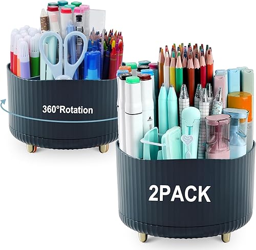 idolpack Paquete de 2 soportes para lápices para escritorio, 5 ranuras giratorias de 360, organizadores de bolígrafos de escritorio para escritorio,