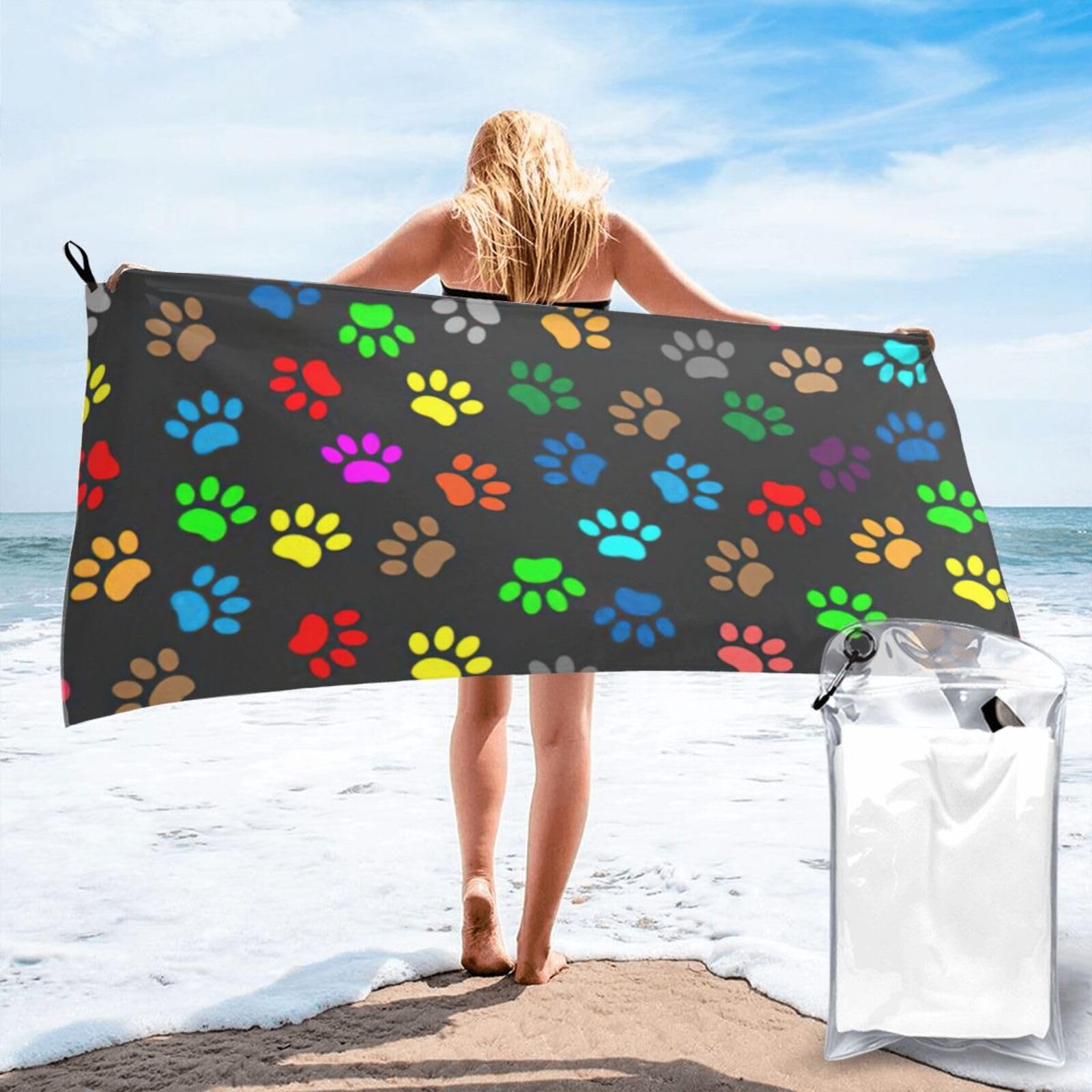 AYYQWE Colorful Dog Paw Print Black Print Lightweight Towel For Men Women Travel Beach Camping Hiking Yoga Swimming Sports