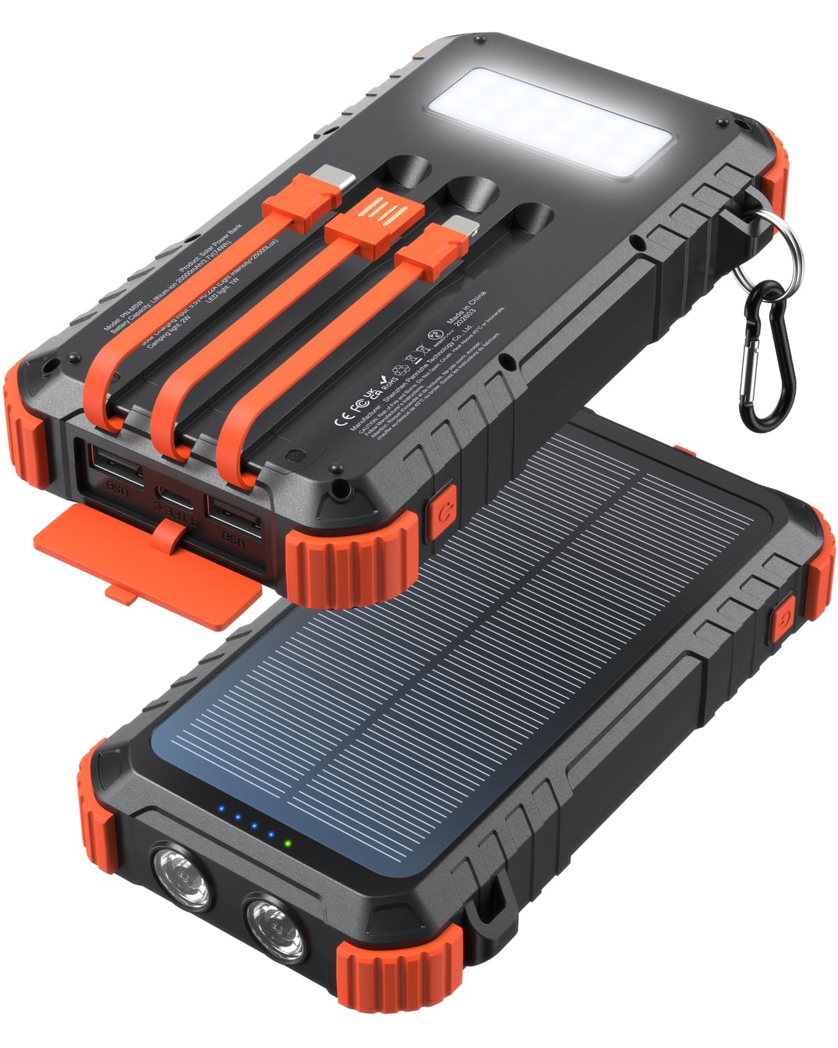 Uukto Solar Power Bank Built-in Cables Speed Charging 20000mAh Camping | Portable Charger with Camping Flashlight Outdoor External Battery Pack USB-C in/out...