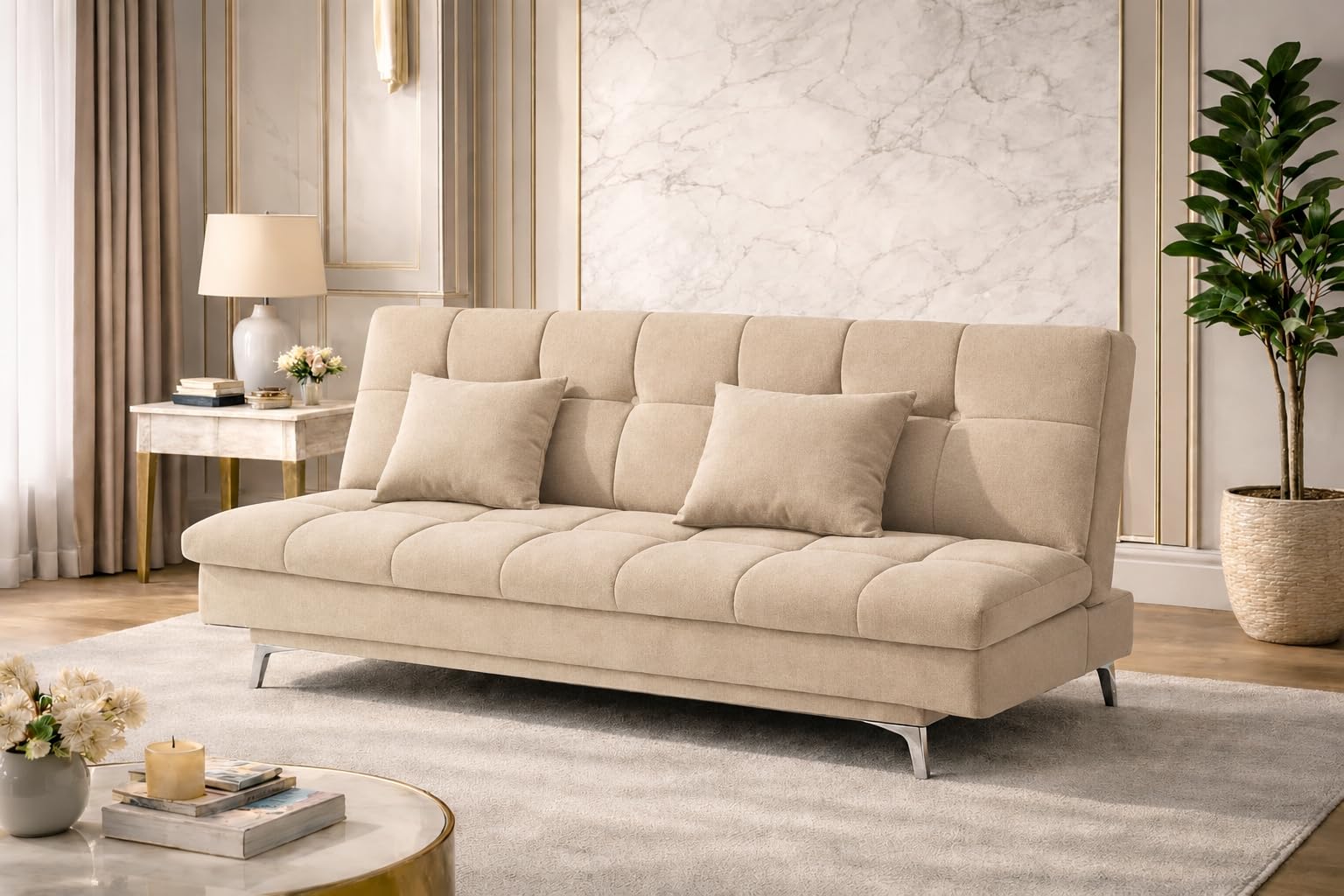 Krancy 3-Seater Sofa Cum Bed for Living Room, Office & Home | Premium Fabric Sleeper Sofa Set with 1 Year Warranty | Comfortable Sofa for Guests, Lounge & Small Spaces (Beige)-image-18