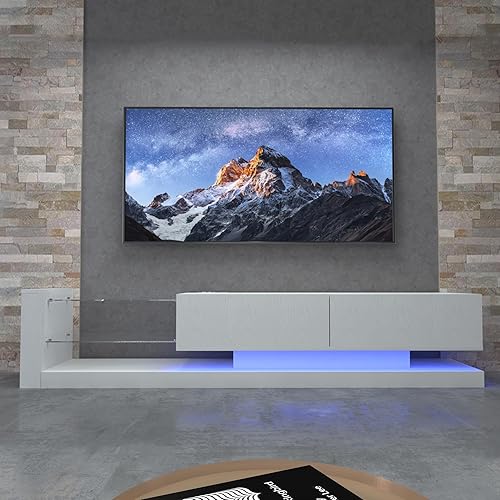 Miniatura 7 de Furnicare Moderno soporte de TV LED para TV de 75 pulgadas, mesa consola central de entretenimiento con 16 colores y 4 modos de luces cambiantes,