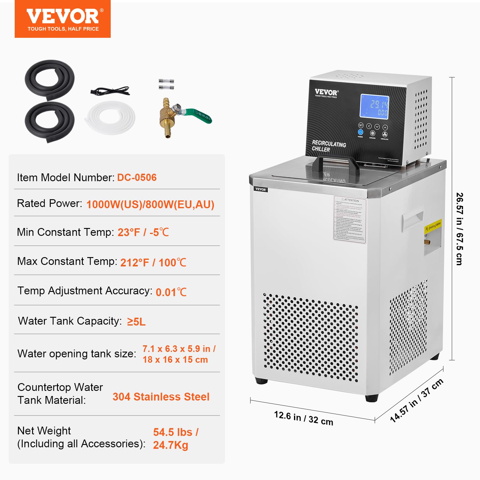 VEVOR Pompa di Raffreddamento/Circolazione da Laboratorio 6 L Raffreddatore di Fluido di Raffreddamento -5 ℃-100 °C Pompa di Circolazione Schermo LCD Bagnomaria Raffreddamento ad Acqua Circolante