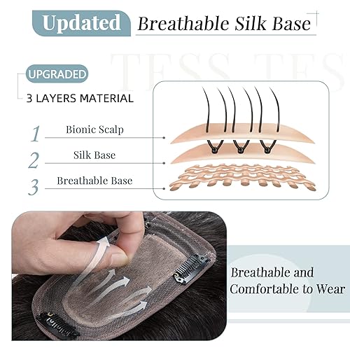 Miniatura 4 de TESS Extensiones de cabello humano real para mujer, densidad del 150 %, 2.8 x 5.1 in, base de seda, extensión superior, extensiones de cabello Remy