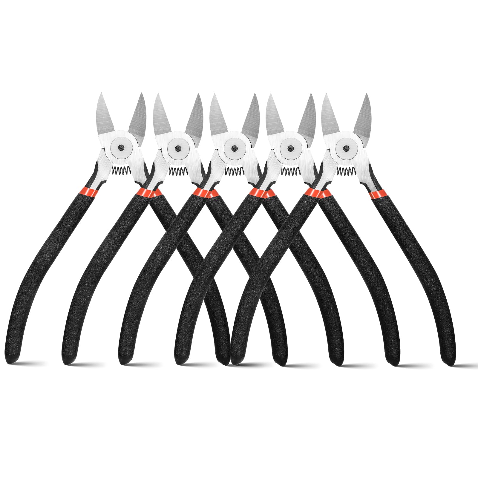 Honoson 5 Pcs Zip Ties Cutters Electrical Wire Cutter Precision Side Heavy Duty Flush Pliers with Longer Flush Edge Spring loaded for Crafting Cables