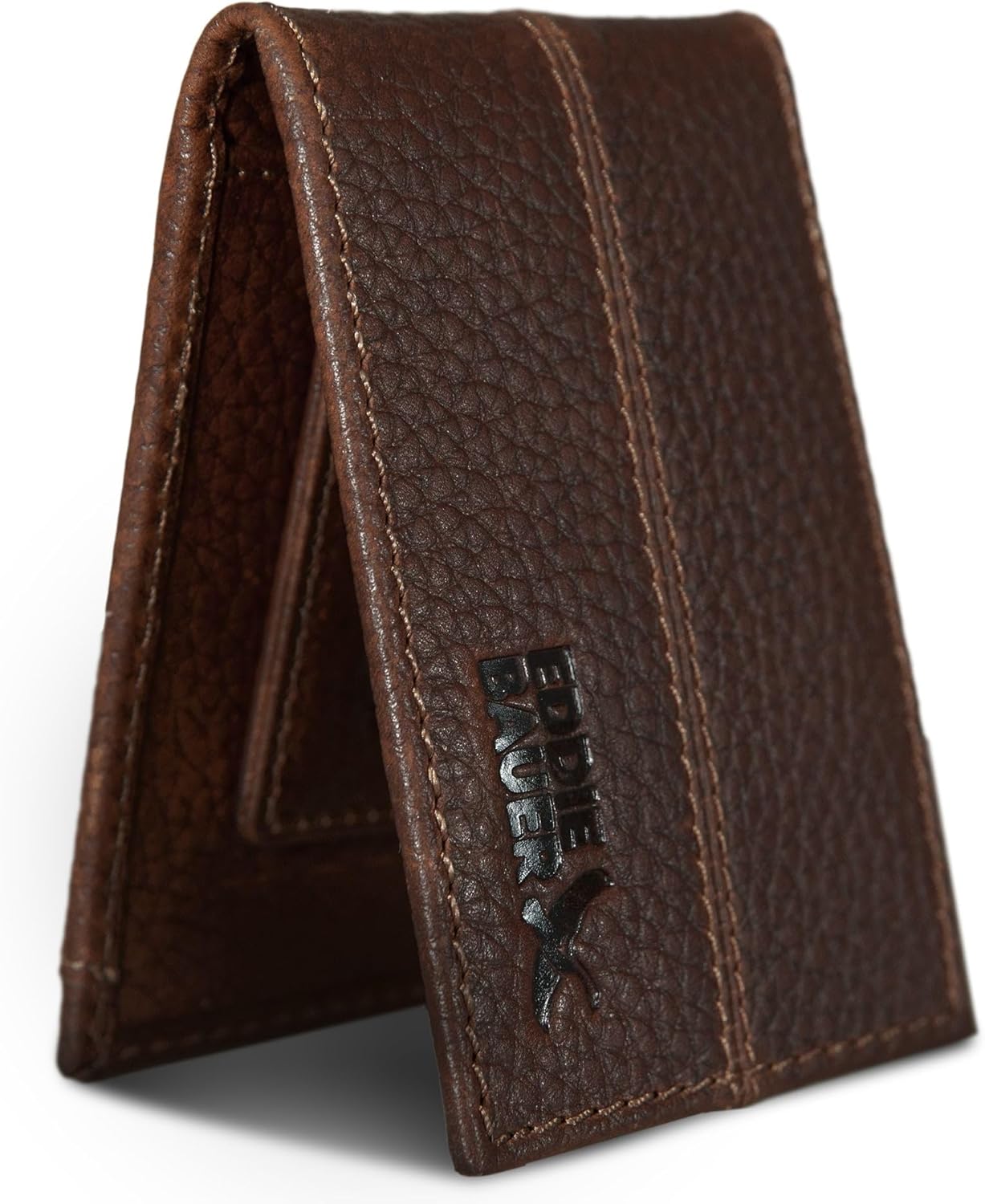 Eddie Bauer Men's Rugged Leather Bifold Wallet | Money Clip | RFID Protection | ID Window | Genuine Leather | EDC - Image 6