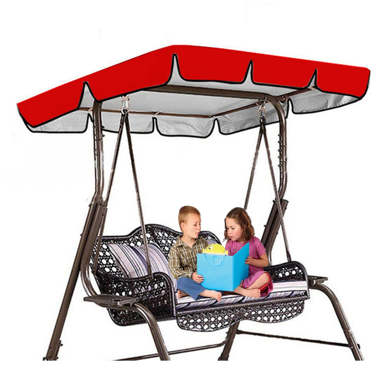 Outdoor Swing Canopy Replacement , 420D Oxford 2-3 Seater Waterproof Garden Swing Chair Top Cover, Patio Hammock Protection Covers Windproof for All Year Round(Size:2-seater:142*120*18cm,Color:Red) — image 1