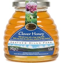 Heather Hills Farm Raw Clover Honey 340g 12oz | Pure, Natural, Unfiltered & Unpasteurized | Runny Monofloral Honey from New Zealand in Glass Jar | Food Spread Gift, Sweet with Tangy Finish