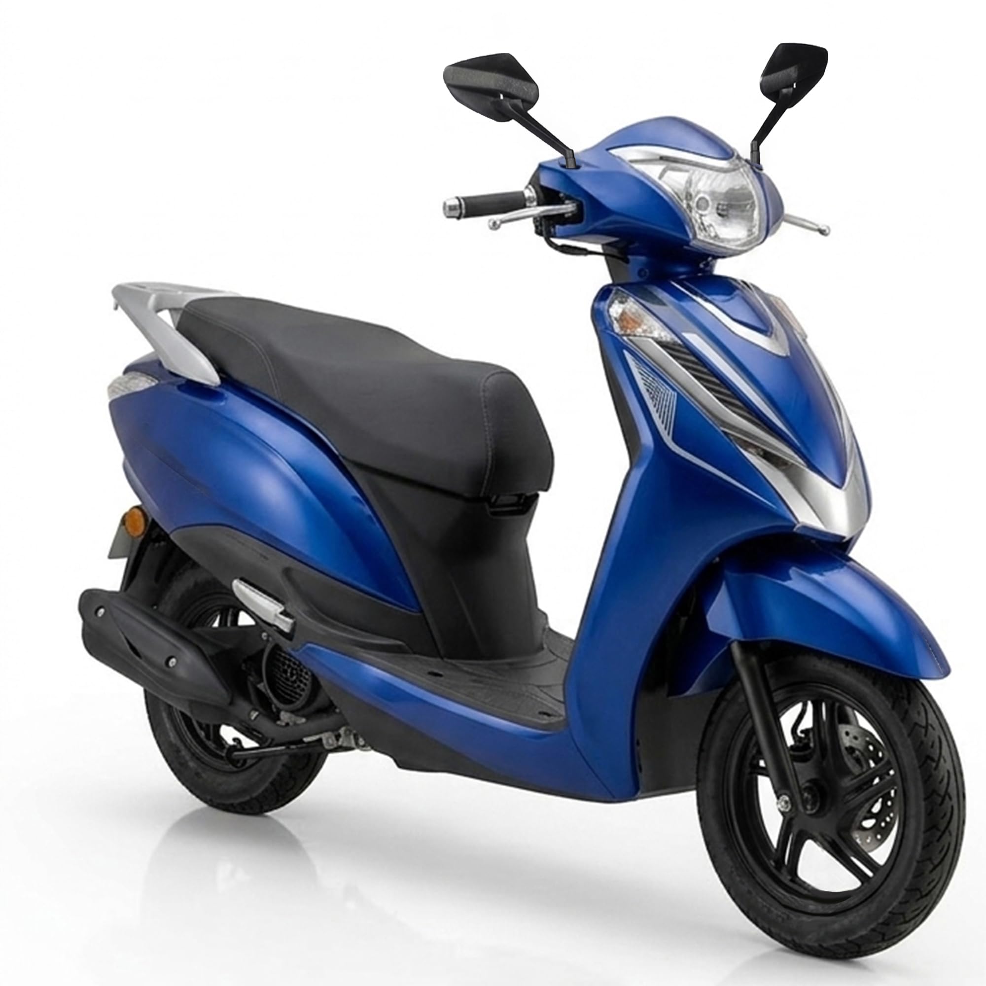 ASAV Non-RTO Electric Scooter with Lithium Ion Battery | Waterproof BLDC Hub Motor | Dual Disc Brakes | Hydraulic Suspension | 90/90-12 Tubeless Tyres | Central Lock | Up to 80 KM Range | Blue | Advanced Front Disc Brake System for enhanced safety and control, High Load Capacity up to 180 Kg for versatile daily use-image-18