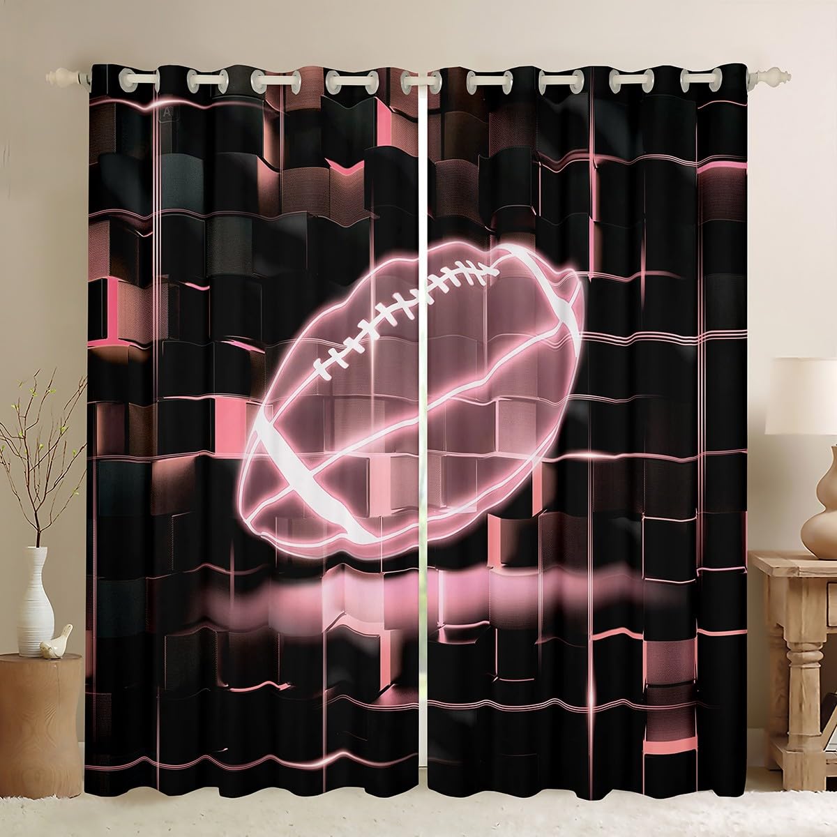 Rideaux voilage ombre géométrique néon 140x260 pour chambre ado Homewish