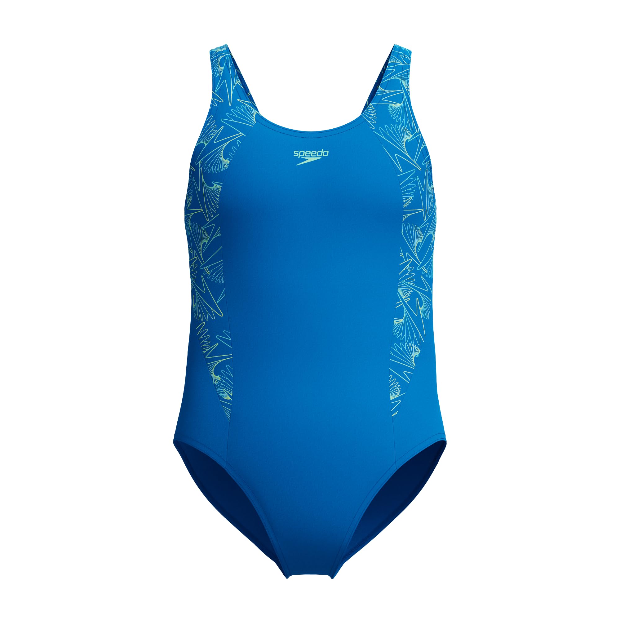 Speedo Girls Hyperboom Splice Muscleback Swimsuit | Swim Training |Chlorine Resistant | Quick Drying | Stretch Fabric | Comfort Fit Swimwear, Lagoon Blue/Celeste, 5-6