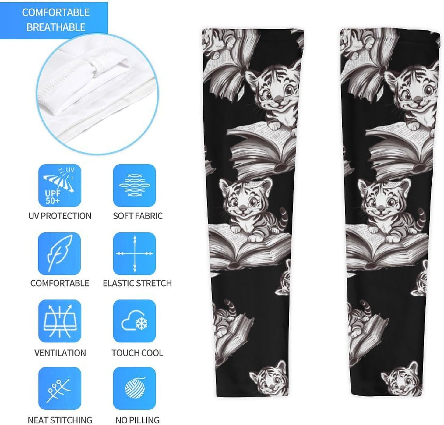 Tiger Cat Book Arm Sleeves Sun Protection Sleeves Sports Cooling Arm Compression Sleeve for Men Women