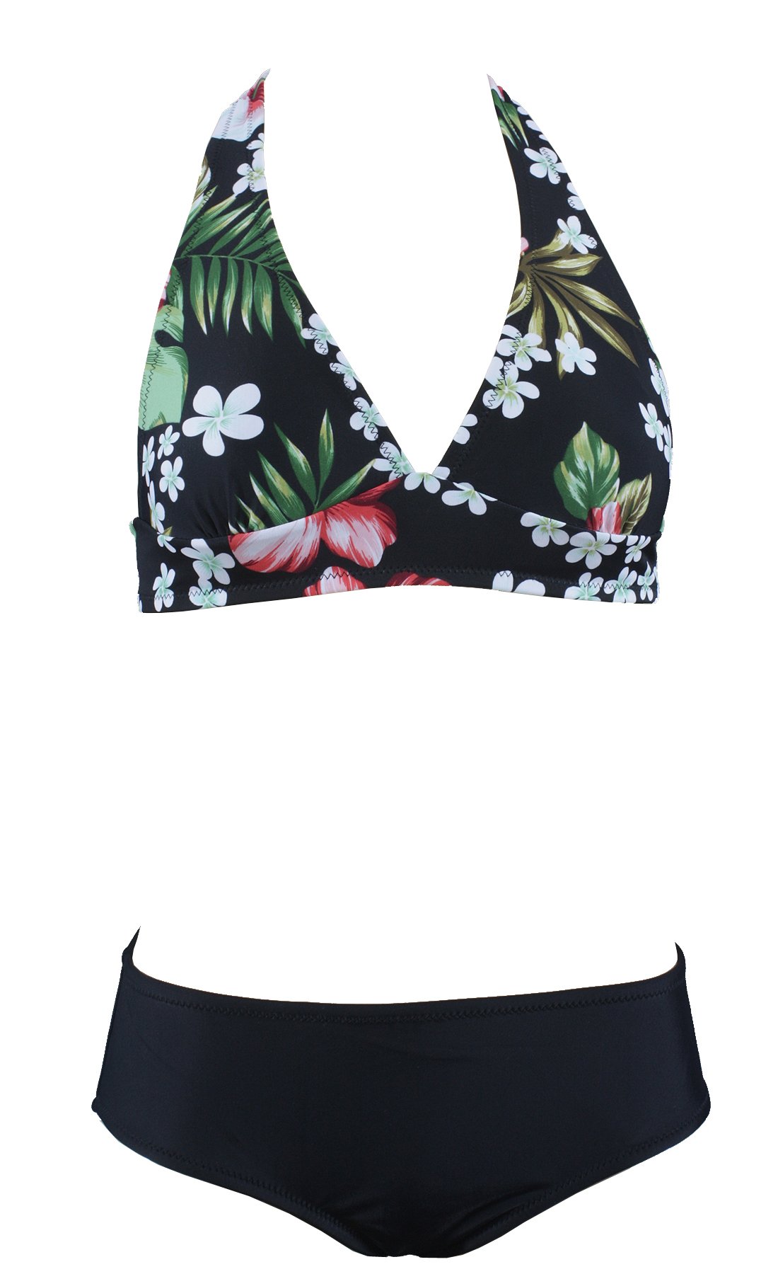 Aloha-Beachwear Damen Neckholder Tiki Flower Orchidee Retro Bikini A7017 multicolore L