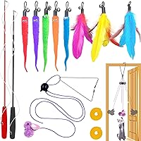 ZPH Interactive Cat Toys for Indoor Cats: 2 Retractable Wands, 9 Feather Teasers & Door Hanging Lure - Exercise & Bonding Kit