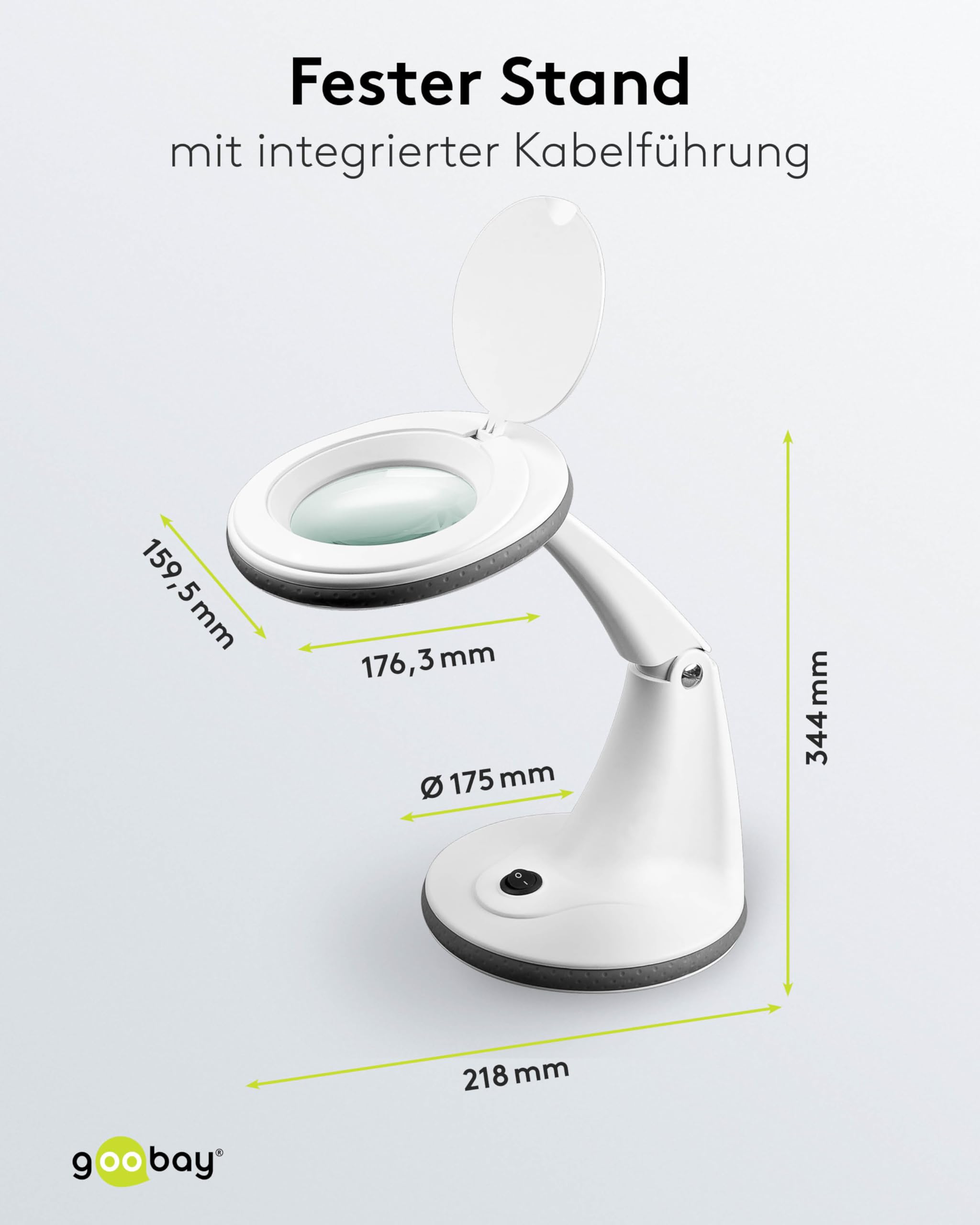 goobay 60366 LED Lupenleuchte/Lupenlampe mit Standfuß/Standlupe mit Licht / 6 W Leistungsaufnahme/Farbtemperatur 6500 K/Lichtstrom 450 lm/Betriebsspannung 230 V (AC) / Weiß