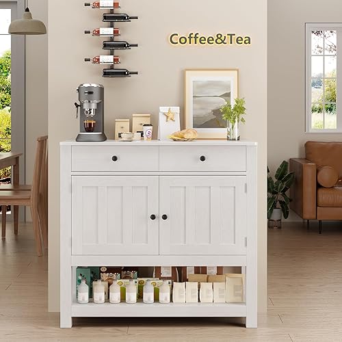 Miniatura 9 de Gizoon Aparador buffet con almacenamiento, barra de café de granja de 33.5 pulgadas de alto con 2 gabinetes y 2 cajones, mesa consola con estante de
