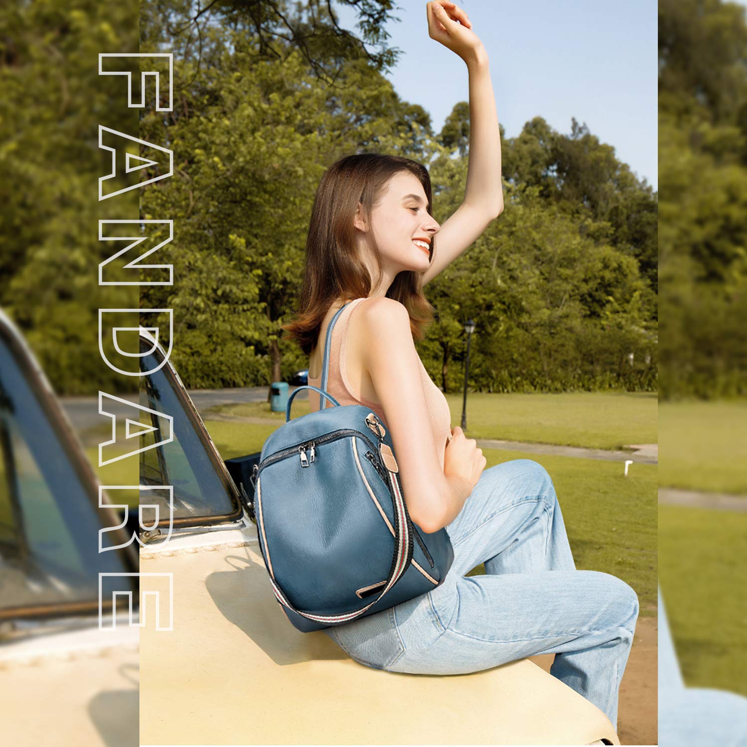 FANDARE Bolsos Mochila Mujer Bolsa de Hombro Impermeable Bolso Mochilas Tipo Casual Niña Bolsas Escolares Adolescente Casual Daypacks para Outdoor Deporte Viaje 3 en 1 School Bag Durable PU Azul