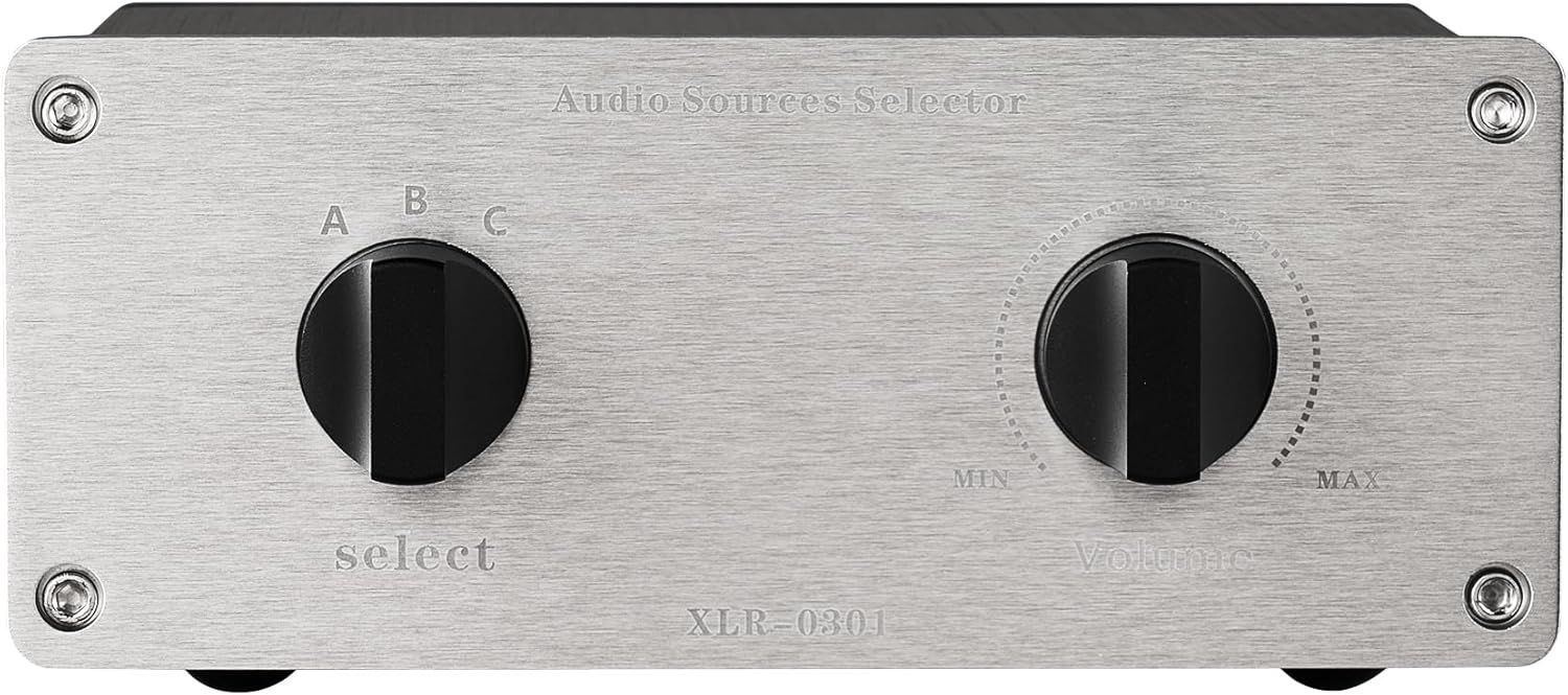 1 to 3 XLR Audio Switch, 3-Channel Stereo Passive Selector, Balanced Signal Converter with Volume Control (XLR 1-3VOL)