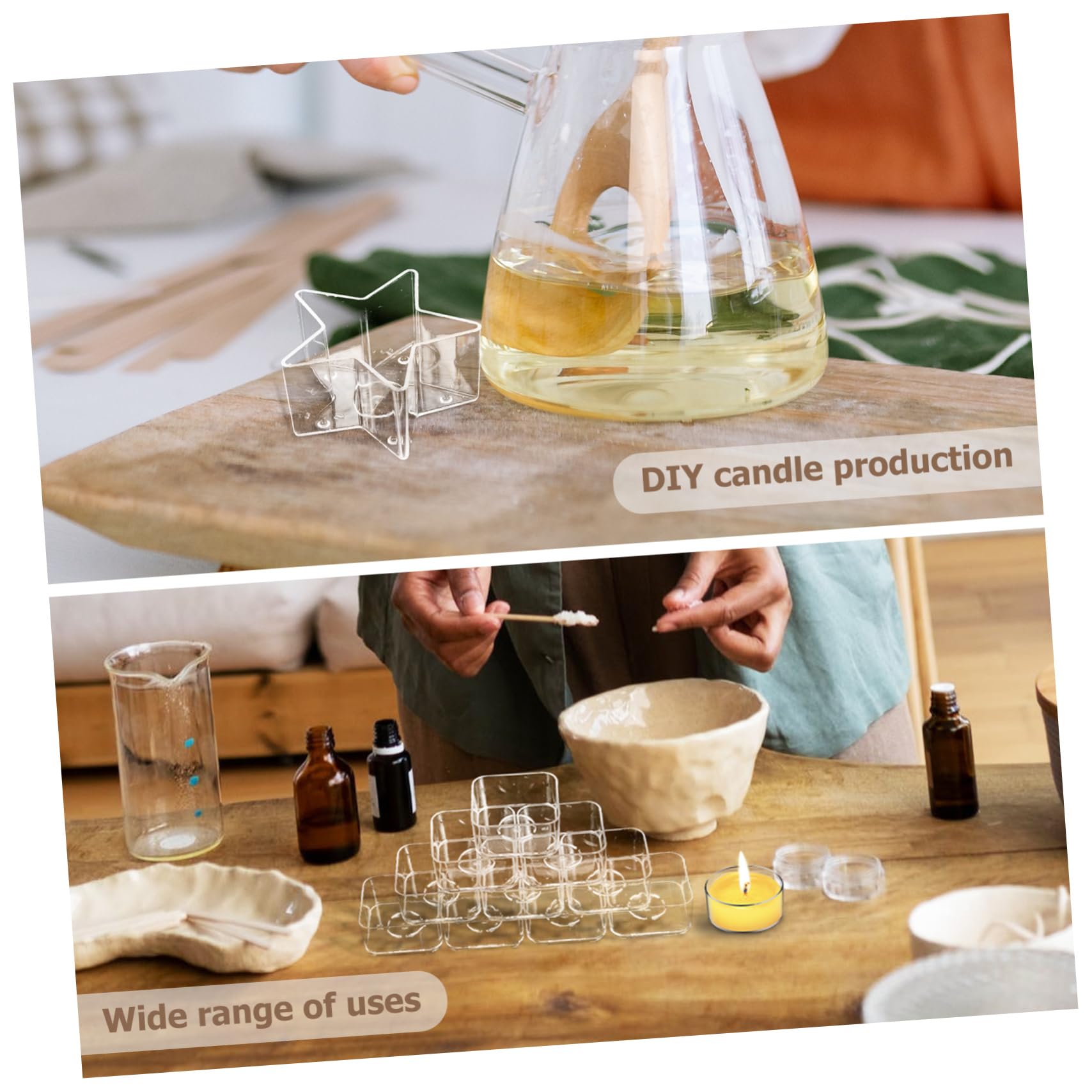 SHINEOFI Set de Portavelas y Alta Transparencia Base Estable Transparentes de Plástico con Mechas para Hacer Velas Artesanales Adecuado para Manualidades de Velas