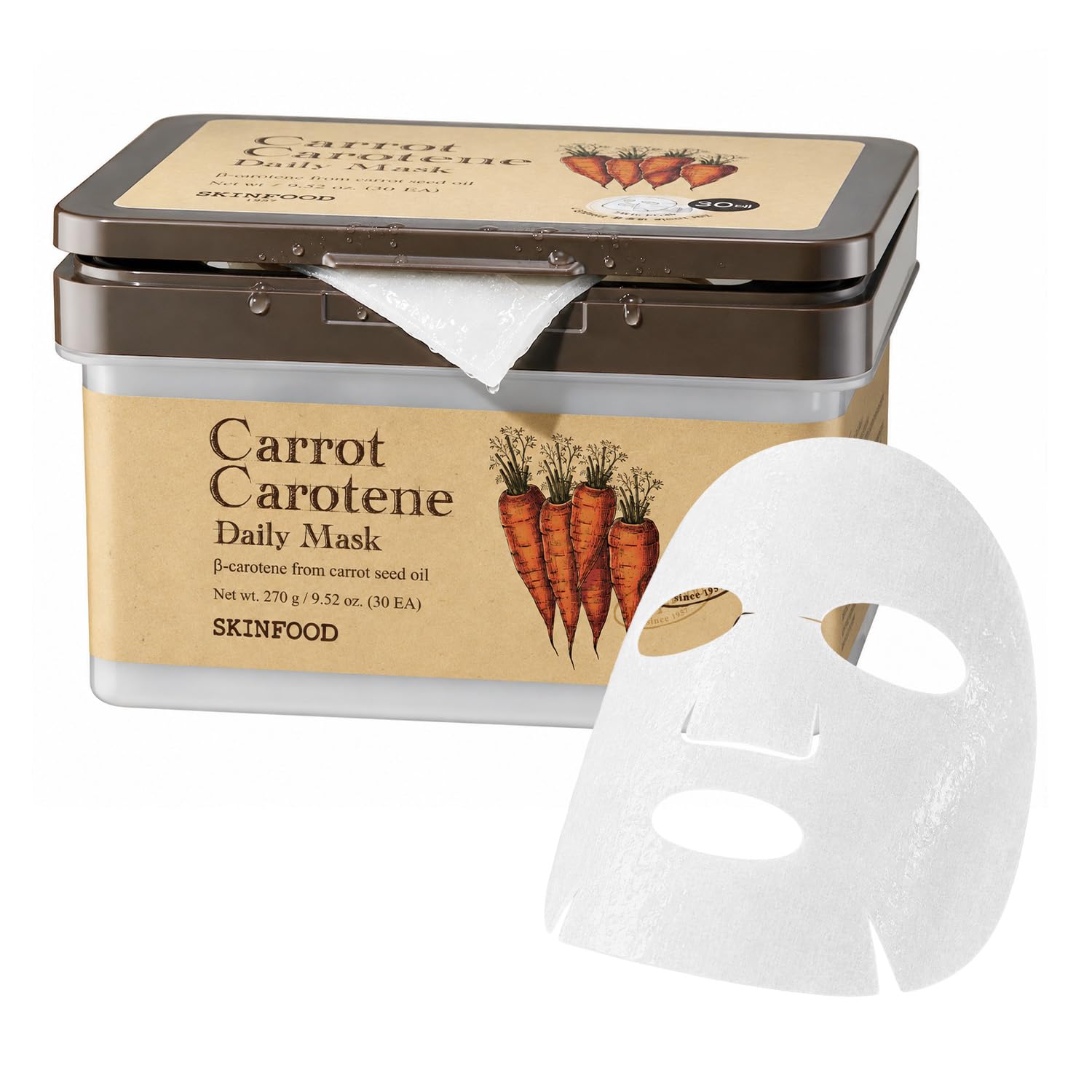 SKIN FOOD since 1957 Skinfood Carrot Carotene Mask 30EA Soothing Fast Moisturizing Sensitive Skin Carrot Oil Relieves Redness