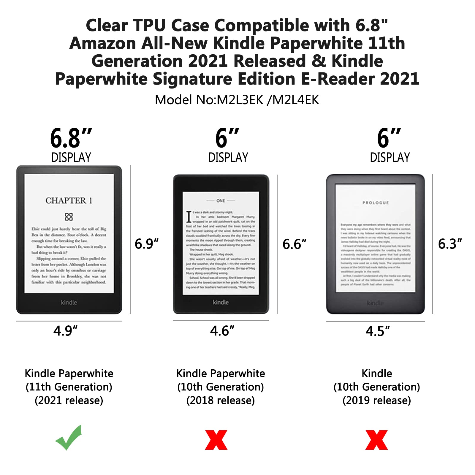 Aircawin Schutzhülle für Kindle Paperwhite 17,2 cm (6,8 Zoll) Kindle Paperwhite 11. Generation 2021 und Kindle Paperwhite Signature Edition, leicht, stoßfest, weiche TPU-Rückseite, transparent