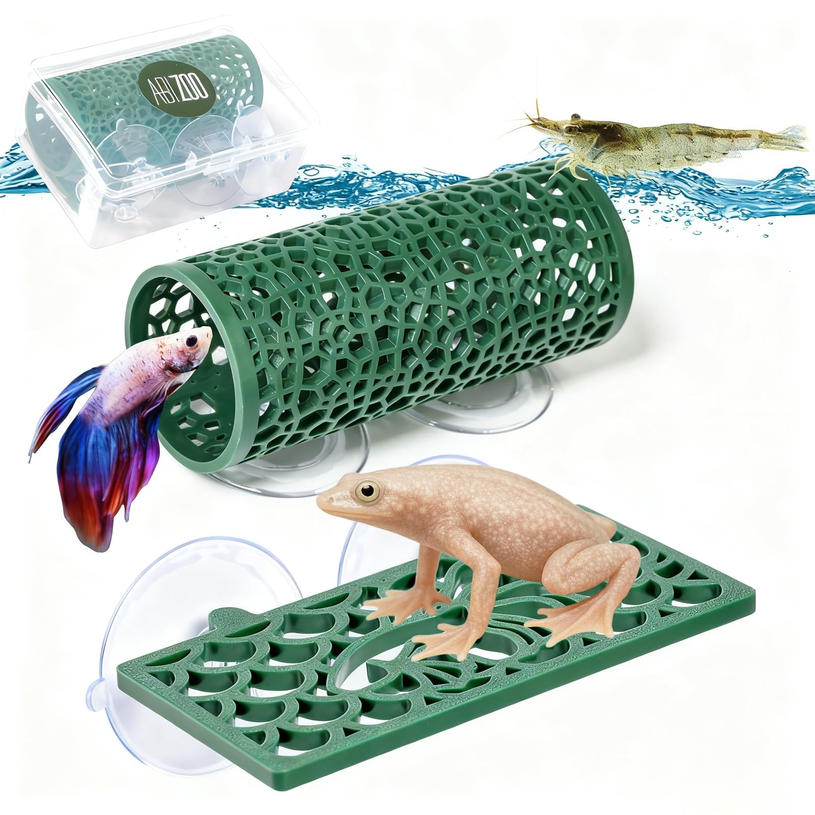 Abizoo Betta Fish Tunnel Hideout and Hammock Bed for Fish Aquarium Decoration African Dwarf Frog Tank Accessories Hollow