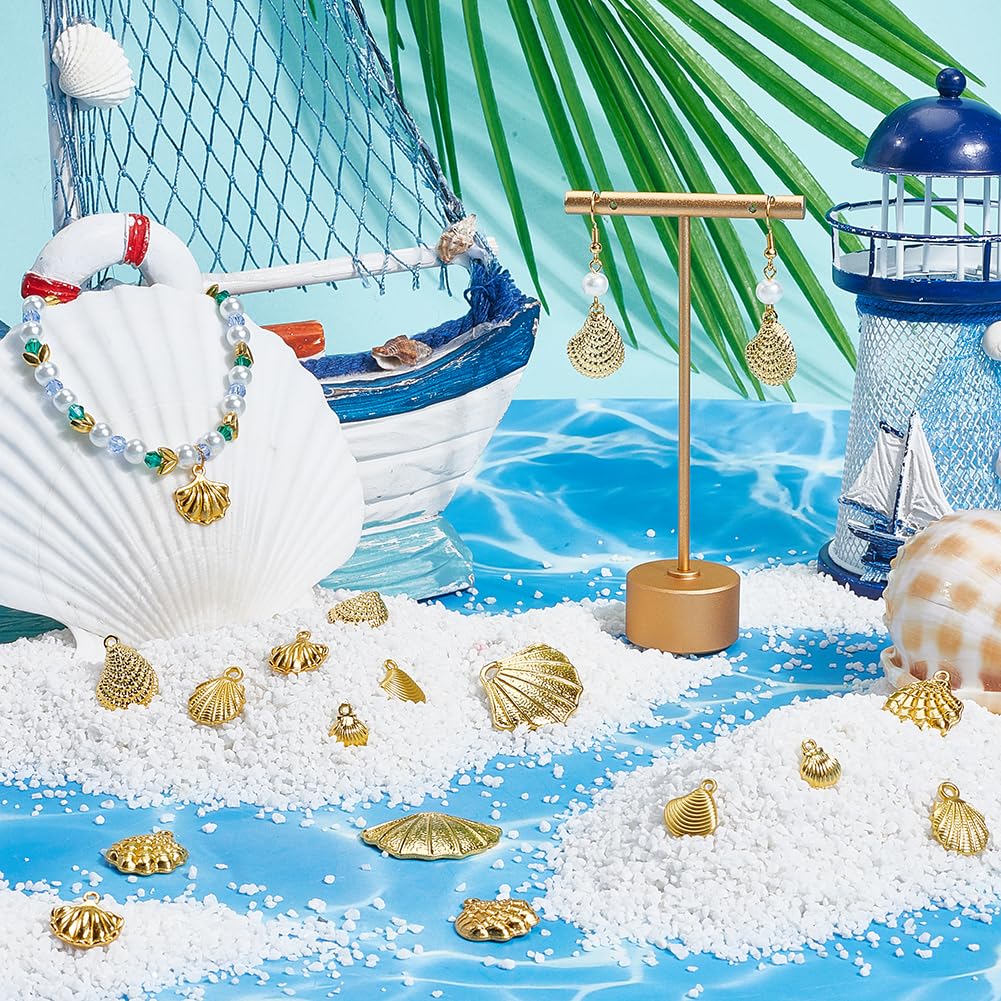 SUNNYCLUE 1 box 7 Styles 84pcs Metal Shell Charms Gold Shell Charms Alloy Seashell Marine Mermaid Ocean Beach Life Animals Charm for Jewellery Making Charms Diy Bracelets Necklace Adult Accessories - Image 4