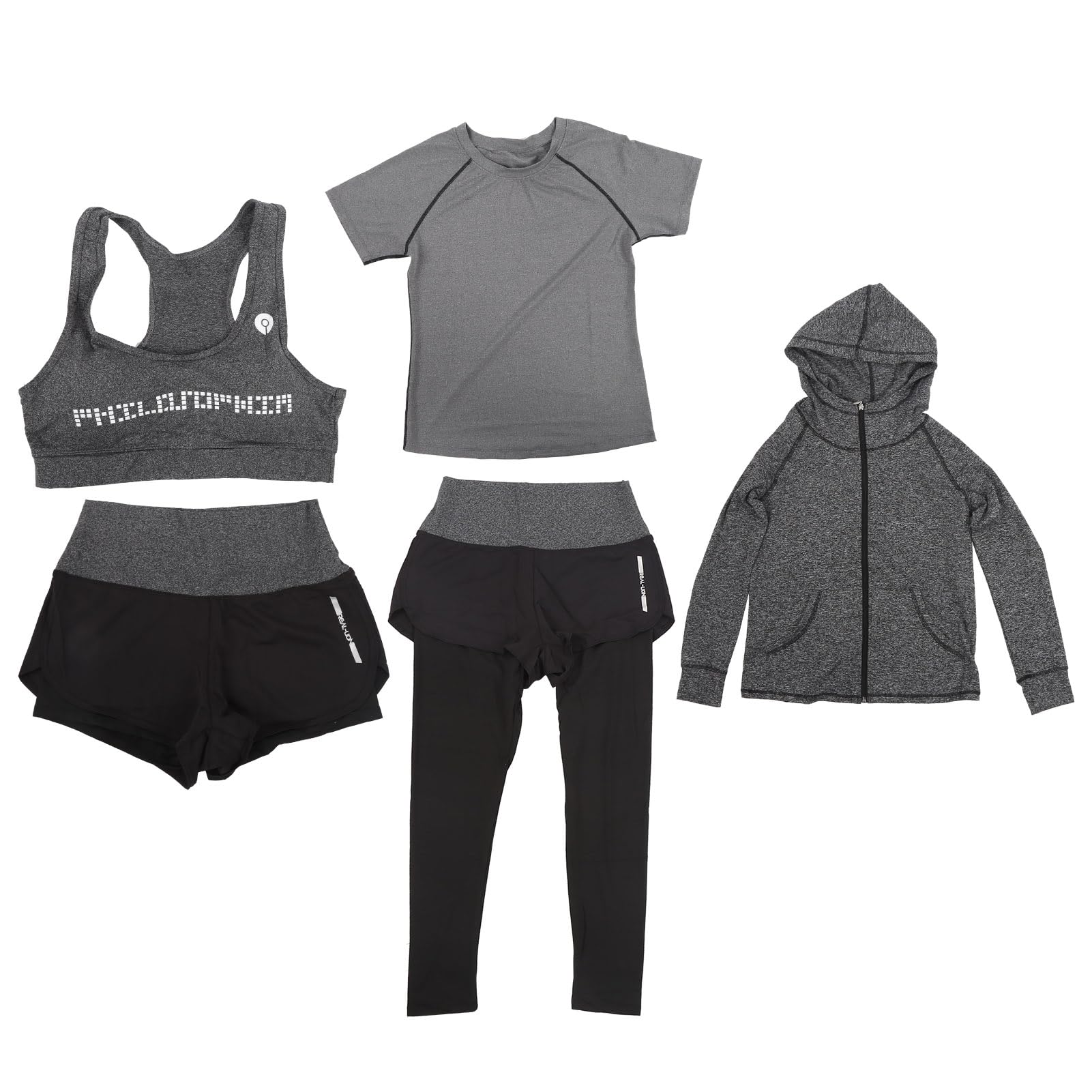 5-teiliges Damen-Yoga-Set, Sportbekleidung, Fitnessstudio, Mantel, Langarm, Top, Leggings, Shorts, Yoga-Anzug (XL)