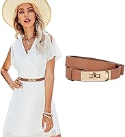 Vista 373 de Cinturón de cuero clásico con hebilla de metal para mujer con vestido de jeans Aah-negro-clásico