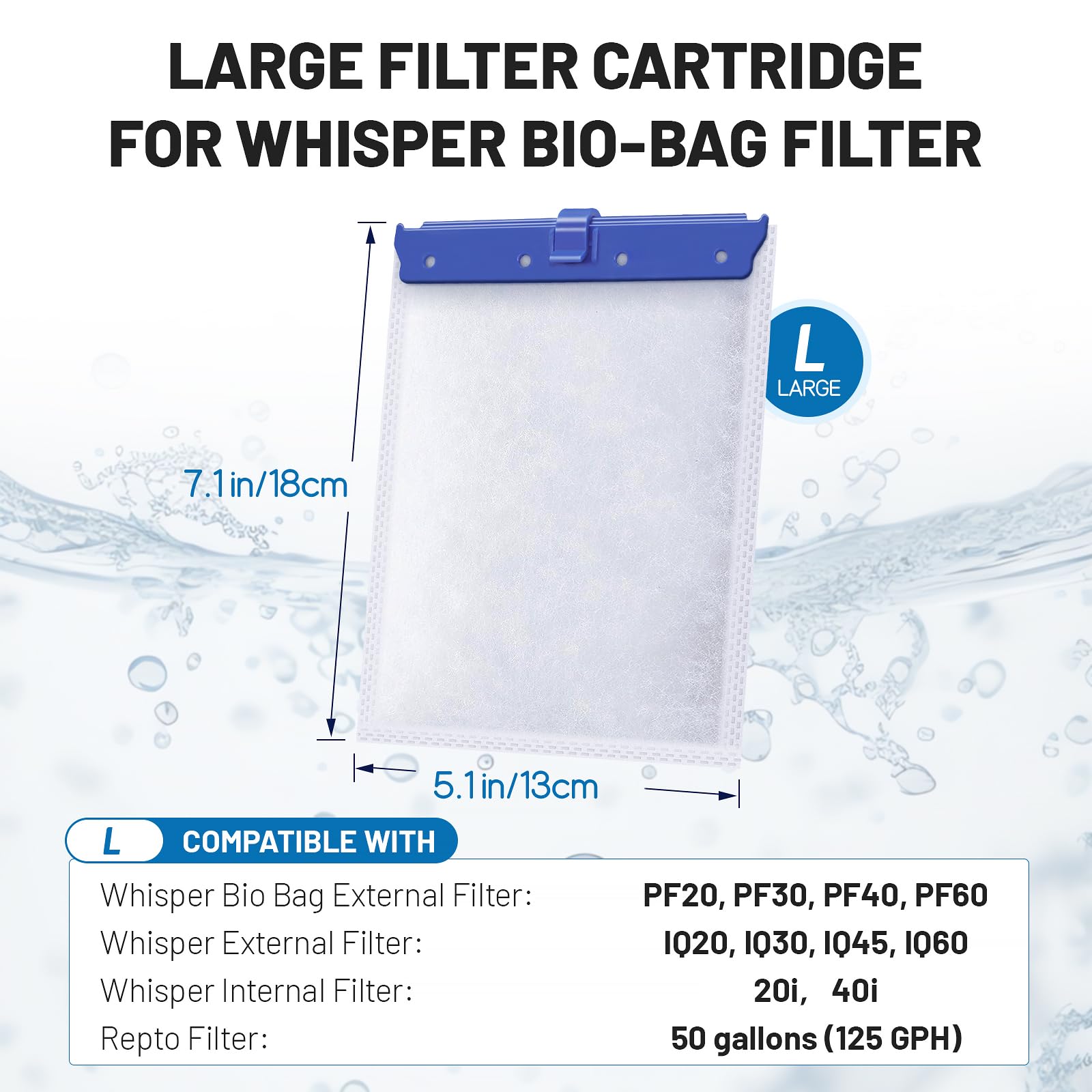 Esctabalt 16 Count Large Filter Cartridges Compatible with Whisper Bio Bag Filters, Large Aquarium Filter Cartridge for Whisper 20i 40i, IQ20/30/45/60, PF20/30/40/60 and Repto Filter