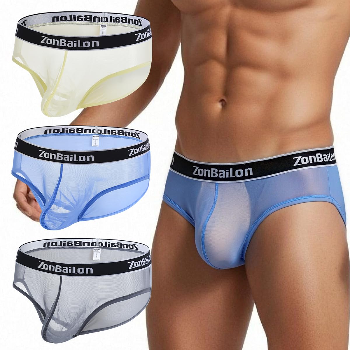 ZONBAILON Men's See Through Boxer Briefs Breathable Sexy Mesh Sheer Low Rise Trunks