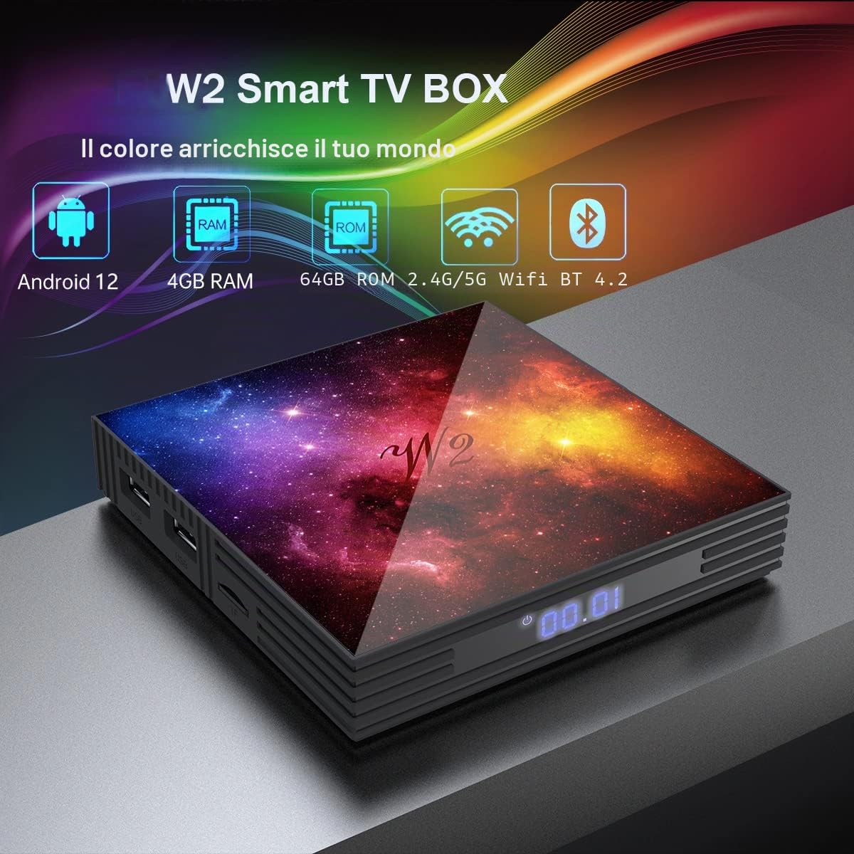 4K UHD TV Box Android 4GB RAM 64GB ROM, custodia TV supporto Wi-Fi 2.4G/5G, Bluetooth, HDMI, USB, mini tastiera senza fili inclusa