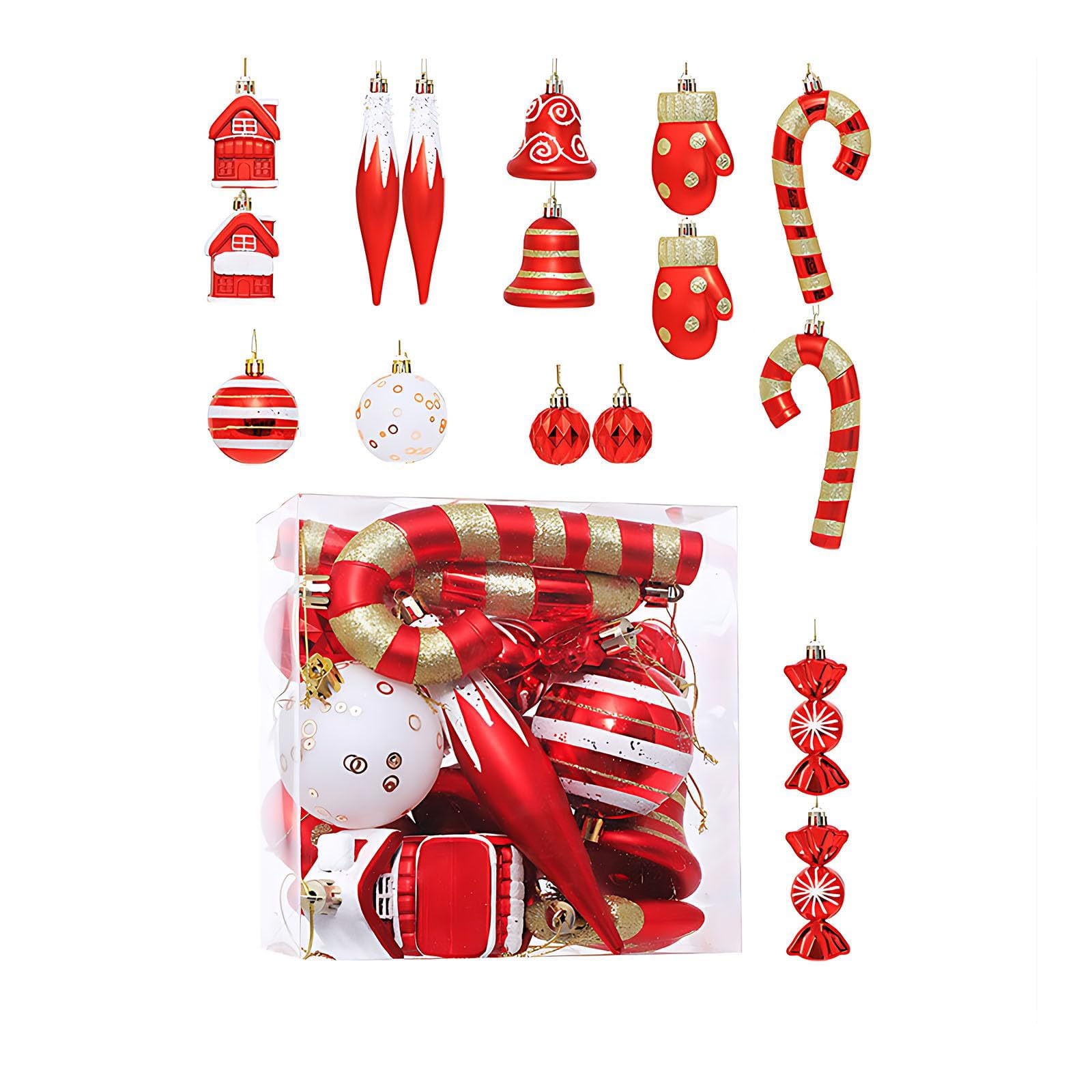 Kalttoy Red 16 Piece Christmas Ornament Set Bright Holiday Decors Shatterproof User Friendly Tree Hanging Ball Pet Friendly Christmas Accessories